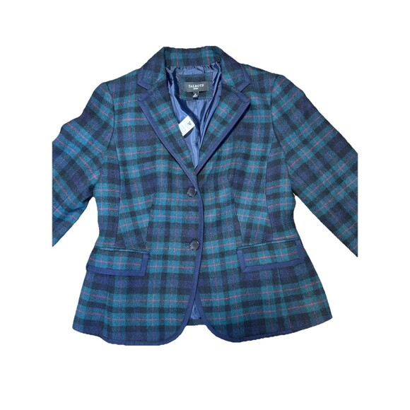 NWT Talbots Tartan Green Plaid Wool Blazer 8P Academia Career Professional - Picture 2 of 7